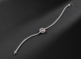 Pink Halo CZ Tennis 925 Sterling Silver Bracelet for Women