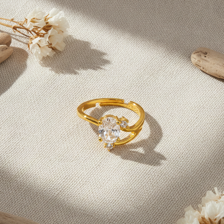 Elegant Oval Cut Crystal Solitaire Ring for Women