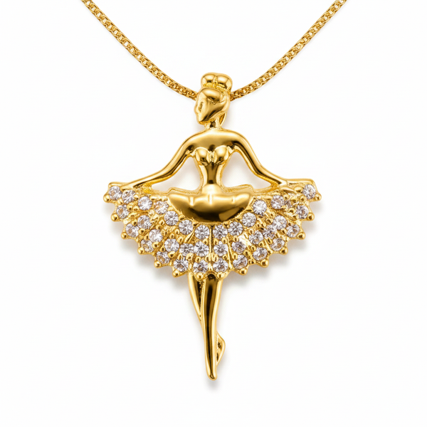Premium Ballerina Pendant Necklace with CZ Stones