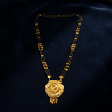 Bridal Traditional Mangalsutra with Black Beads and Round Heritage Pendant