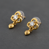 NXGOLD Clover Crystal Drop Gold-Toned Stud Earrings for Women