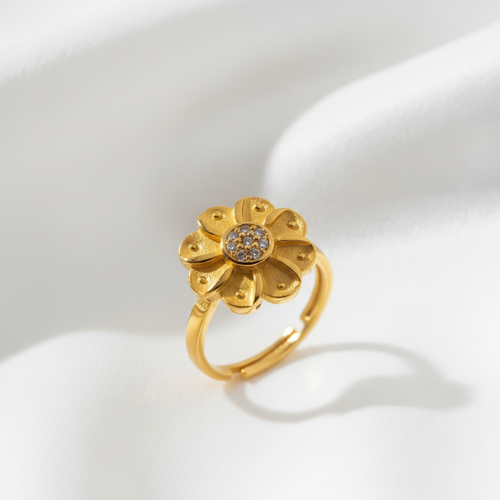 Luxury Floral Adjustable Finger Ring for Women