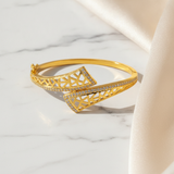 Luxury Geometric Lattice CZ Open Kada Bracelet for Women