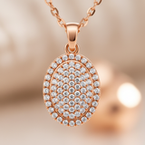 Rose Gold Crystal Halo Oval Pendant Necklace for Women