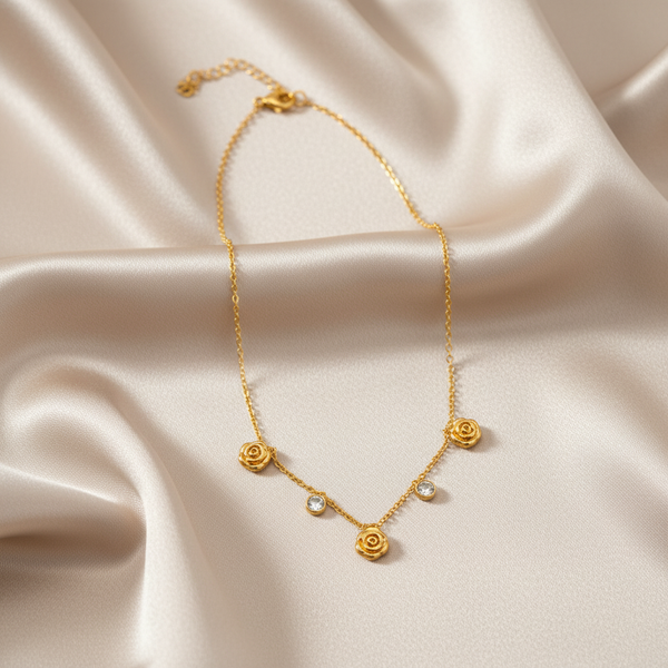 Golden Bloom Crystal Drop Necklace