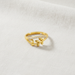 NXGOLD Nature Inspired Leaf Open Ring with Cubic Zirconia