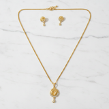 Elegant Circular Floral Pendant Necklace & Matching Earrings Set for Women