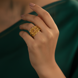 Elegant Wave Filigree Gold Plated Ring for Women