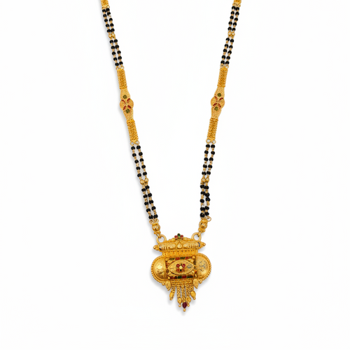 Bridal Traditional Black Bead Mangalsutra with Antique Pendant