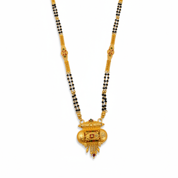 Bridal Traditional Black Bead Mangalsutra with Antique Pendant
