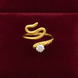 Trendy Snake Style Adjustable Ring with Crystal CZ Stone