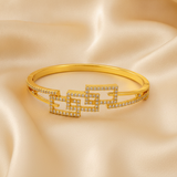 Luxury Geometric CZ Open Kada Bracelet for Women