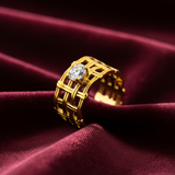 Elegant Anti-Tarnish Woven Pattern Ring with CZ Stone
