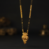 NXGOLD Traditional Multi-Strand Black Bead Mangalsutra with Antique Barrel Pendant
