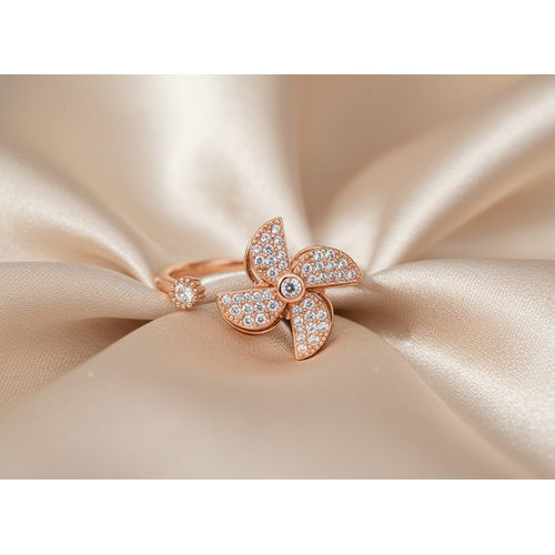 Rose Gold Floral CZ Adjustable Ring for Women