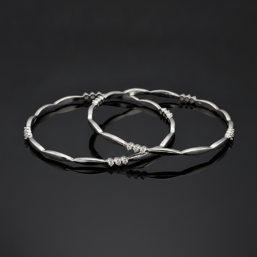 925 Silver Elegant Twisted Bangles with Cubic Zirconia