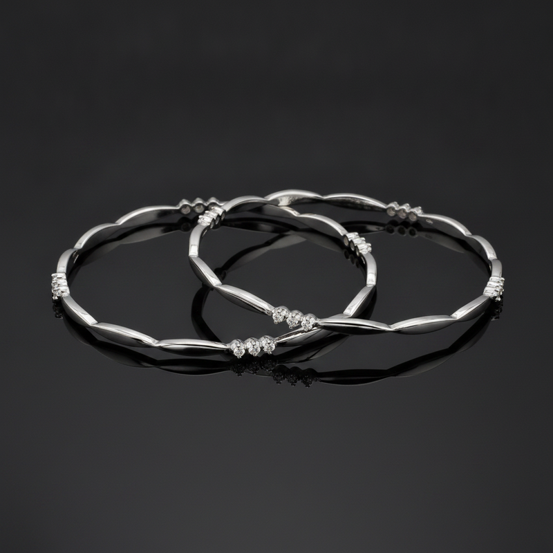 925 Silver Elegant Twisted Bangles with Cubic Zirconia