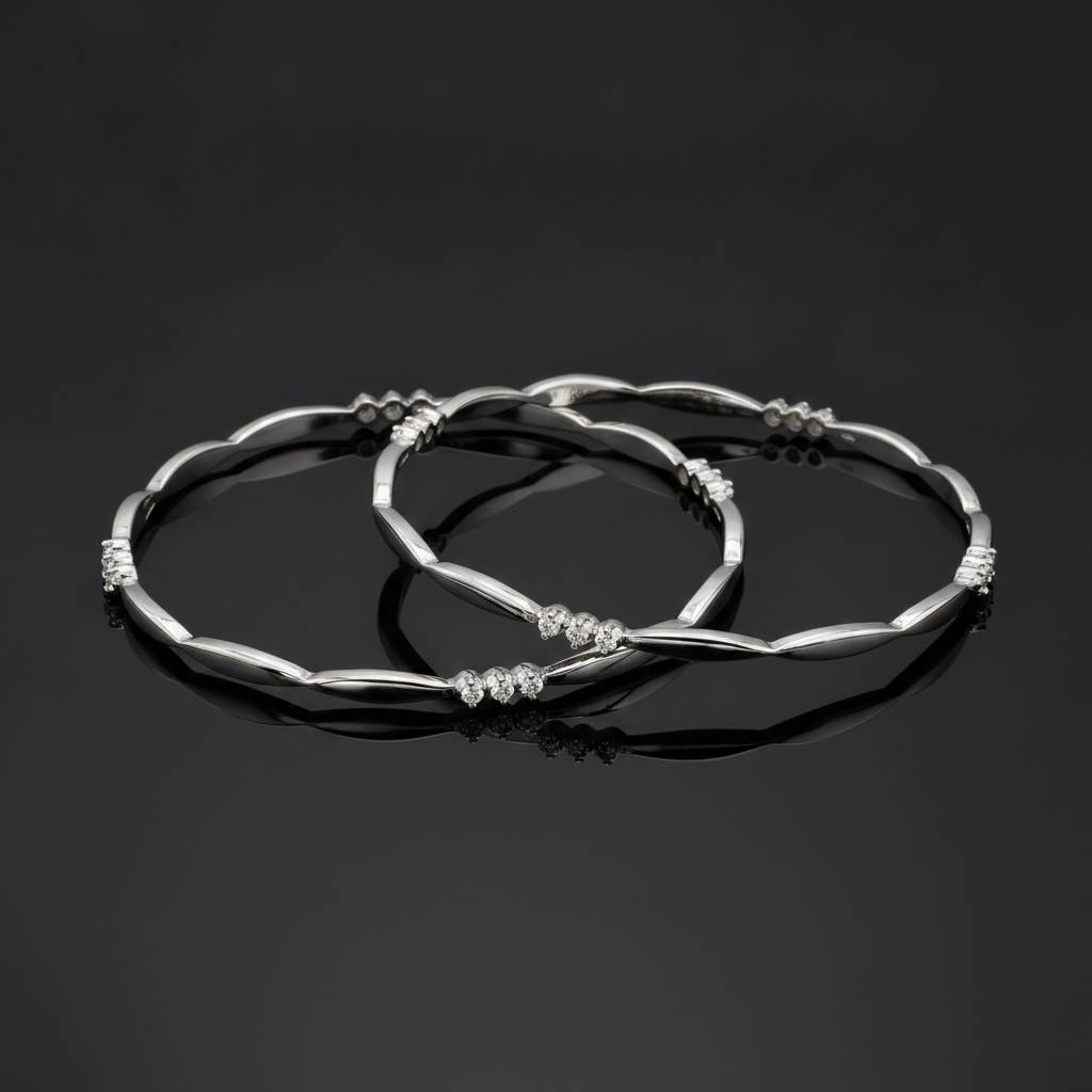 925 Silver Elegant Twisted Bangles with Cubic Zirconia