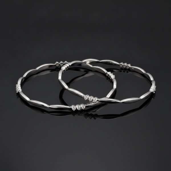 925 Silver Elegant Twisted Bangles with Cubic Zirconia