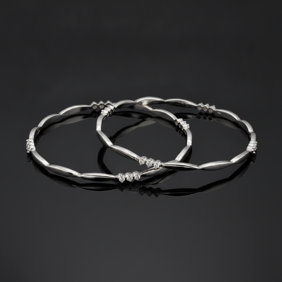 925 Silver Elegant Twisted Bangles with Cubic Zirconia