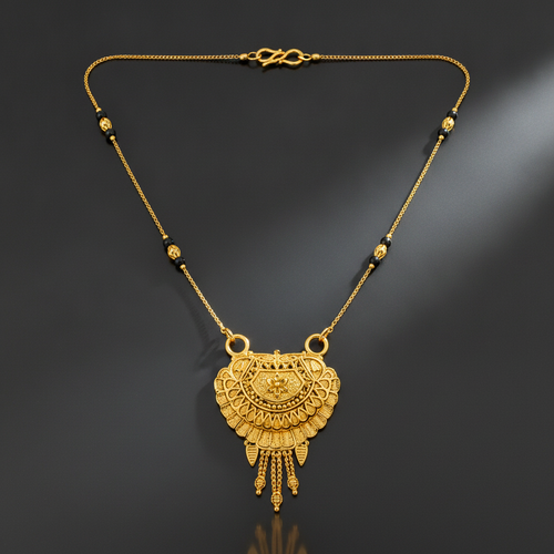 Traditional Black Bead Mangalsutra with Antique Floral Pendant