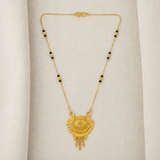 Traditional Black Bead Mangalsutra with Antique Floral Pendant