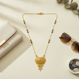 Traditional Black Bead Mangalsutra with Antique Floral Pendant