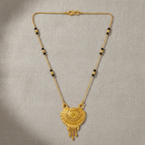 Traditional Black Bead Mangalsutra with Antique Floral Pendant