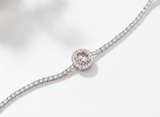 Pink Halo CZ Tennis 925 Sterling Silver Bracelet for Women