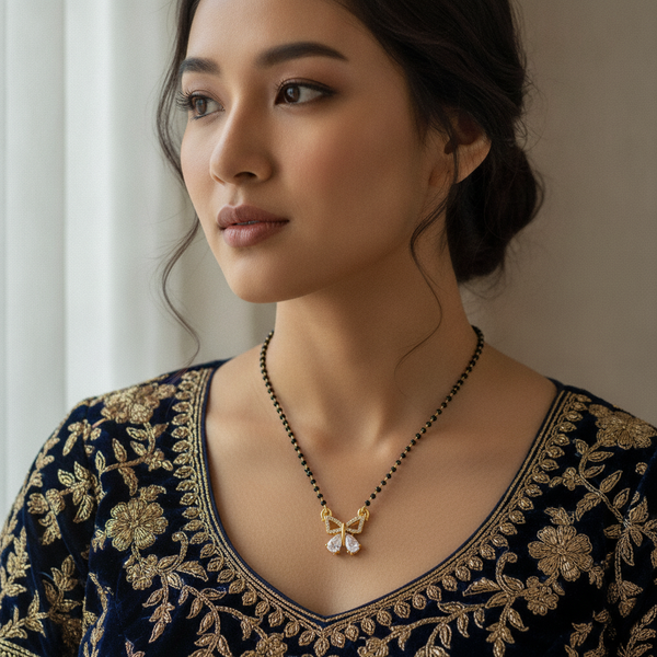 Elegant Butterfly Mangalsutra with Sparkling CZ Stones