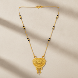 Traditional Black Bead Mangalsutra with Antique Floral Pendant
