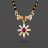 Traditional Mangalsutra with Red Stone & Sparkling CZ Flower Design