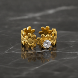 Designer Adjustable Flower Ring with CZ Stone