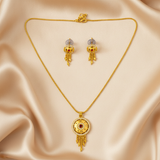 Royal Ruby CZ Circular Pendant Necklace Set with Matching Earrings for Women