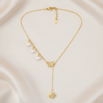 Golden Butterfly Pearl Drop Necklace for Women