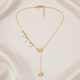 Golden Butterfly Pearl Drop Necklace for Women