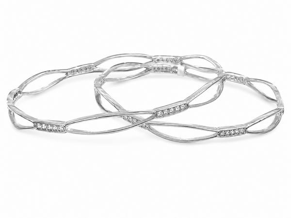 925 Silver Leaf Motif Bangles with Cubic Zirconia