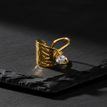 Elegant Anti-Tarnish Hammered Gold Ring with CZ Stone
