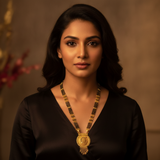 Designer Black Bead Mangalsutra with Heritage Round Pendant for Women