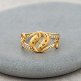 Elegant Leaf Embrace Crystal Ring for Women