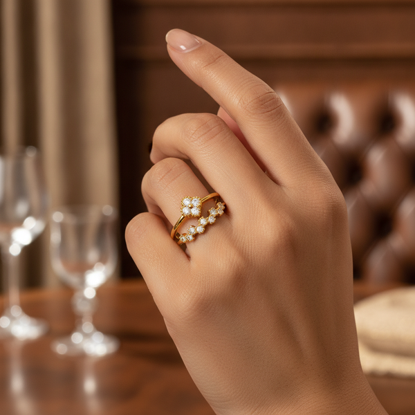Designer Double Layer Floral CZ Ring for Women