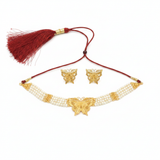 Elegant Butterfly Pearl Choker & Earrings Set