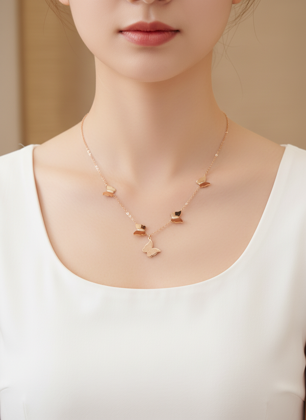 Elegant Rose Gold Butterfly Charm Pendant Necklace