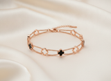 Rose Gold Double Layer Black Clover Bracelet for Women