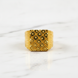 Majestic Grid Crest Gold Ring for Men