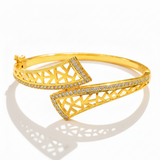 Luxury Geometric Lattice CZ Open Kada Bracelet for Women