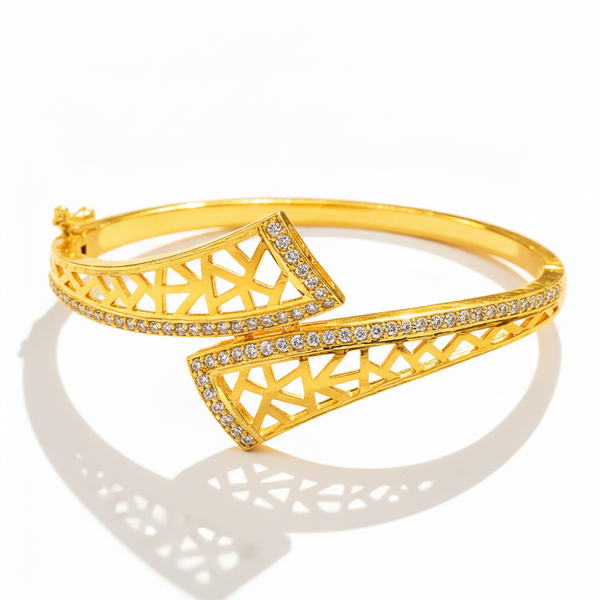 Luxury Geometric Lattice CZ Open Kada Bracelet for Women