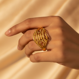 Modern Lattice Gold Finish Ring for Women