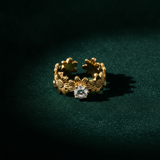 Luxury Flower Blossom Adjustable Ring with Sparkling CZ for Women
