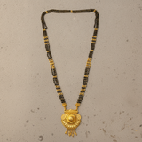 Bridal Traditional Mangalsutra with Black Beads and Round Heritage Pendant